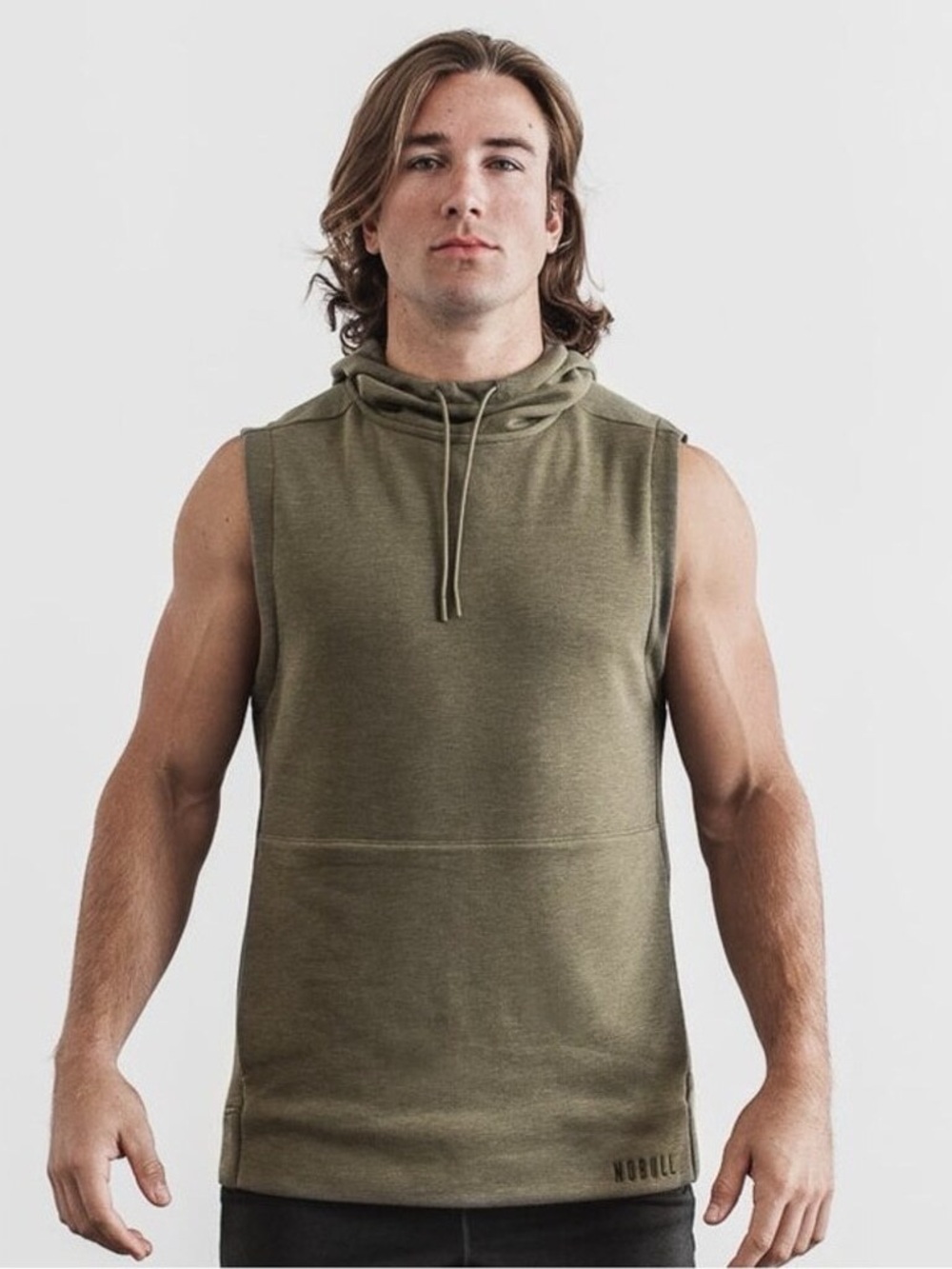 NOBULL Men's Microplush Sleeveless Hoodie Army Green Size M